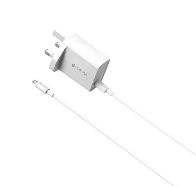 Devia – 20W USB-C Power Delivery 3-Pin UK Charging Plug & 1m PD USB-C to Lightning Cable – White gallery image