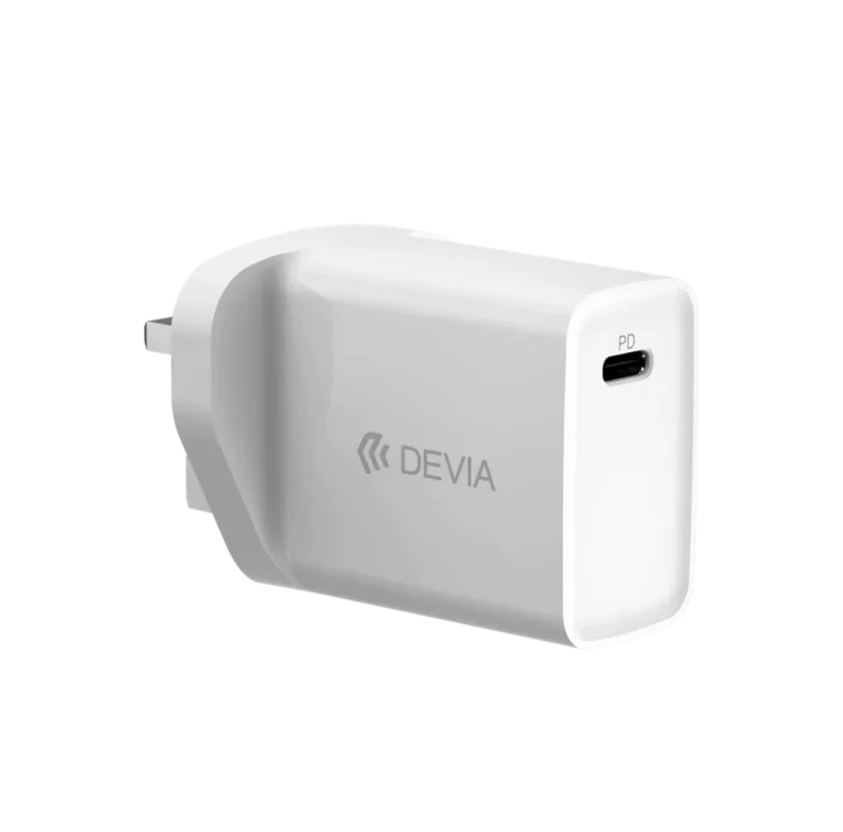 Devia – 20W USB-C Power Delivery 3-Pin UK Charging Plug & 1m PD USB-C to Lightning Cable – White gallery image