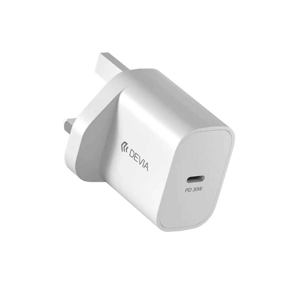 Devia – 30W GaN USB-C Power Delivery 3-Pin UK Charging Plug – White