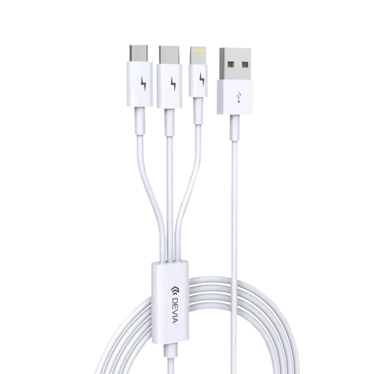 Devia – 1.2m (2.4A) USB to Lightning, USB-C & MicroUSB Cable – White gallery image