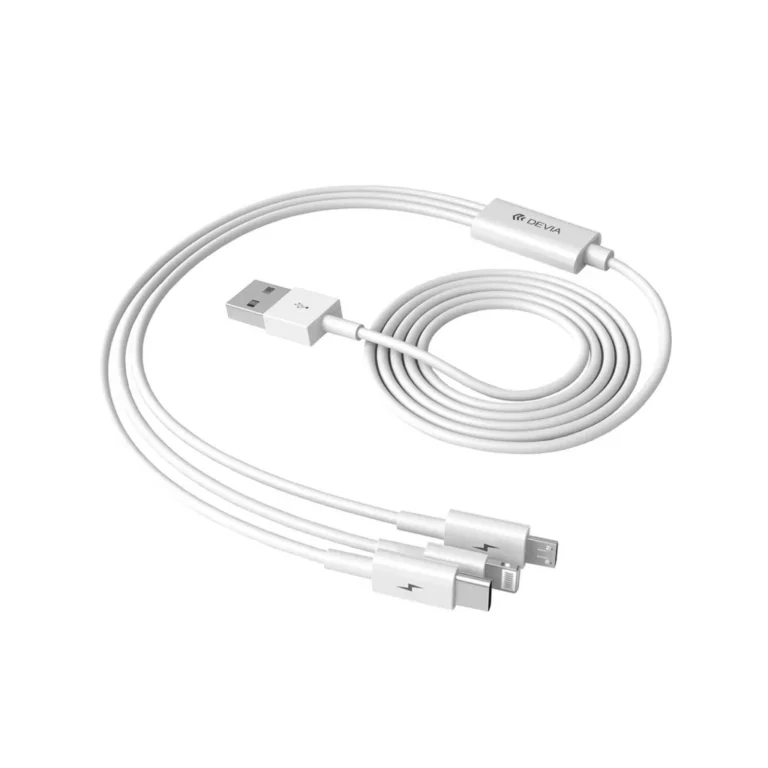 Devia – 1.2m (2.4A) USB to Lightning, USB-C & MicroUSB Cable – White gallery image