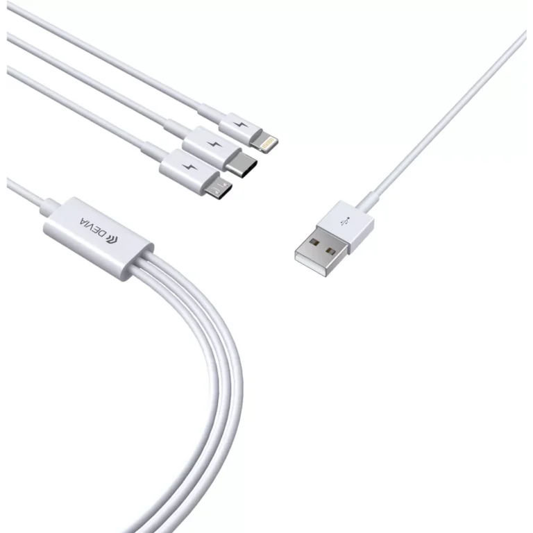 Devia – 1.2m (2.4A) USB to Lightning, USB-C & MicroUSB Cable – White gallery image