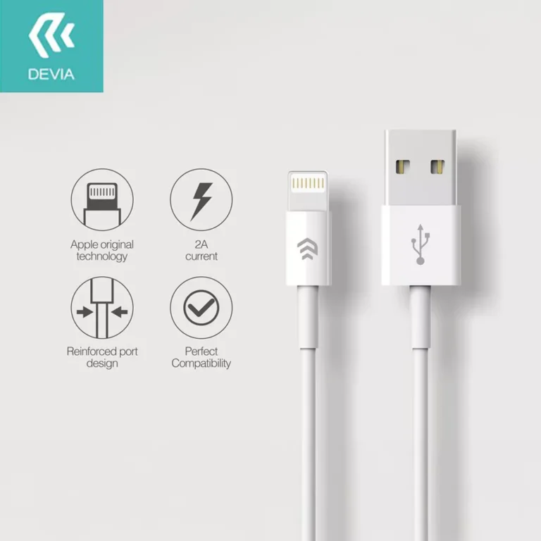 Devia – 1m (2.1A) USB to Non-MFi Lightning Cable – White gallery image