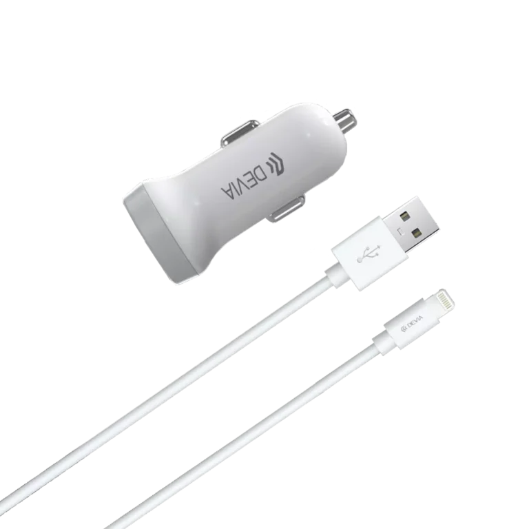 Devia – 3.1A Dual USB Port Car Adapter & 1m Non-MFI Lightning Cable – White gallery image