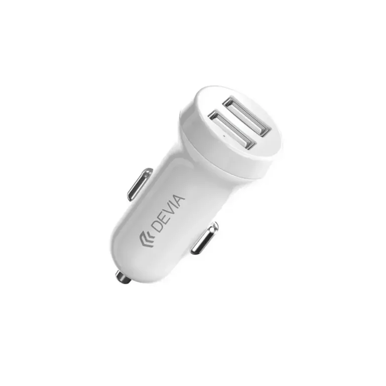 Devia – 3.1A Dual USB Port Car Adapter & 1m USB-C Cable – White gallery image