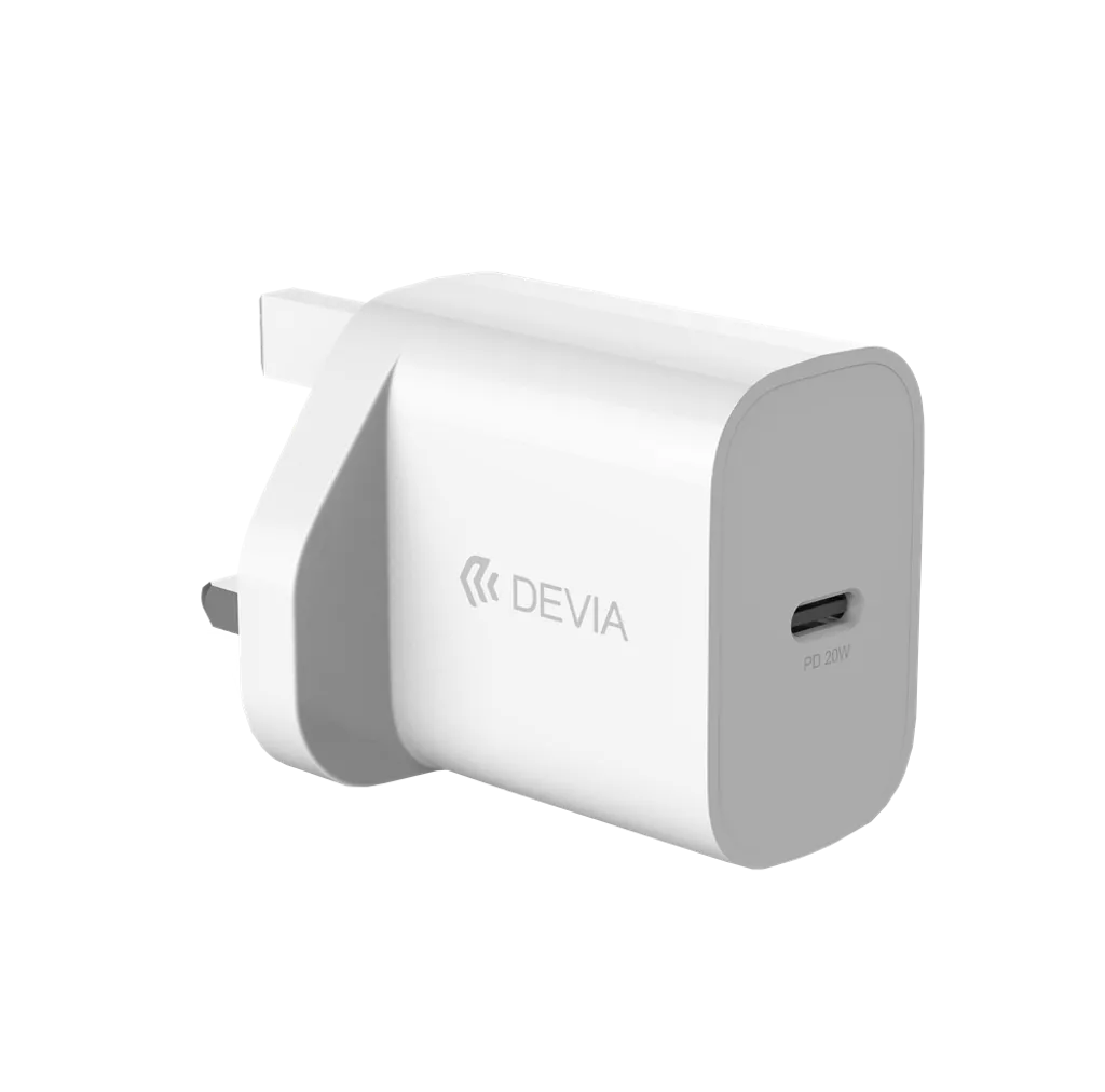 Devia – 20W USB-C Power Delivery 3-Pin UK Charging Plug – White