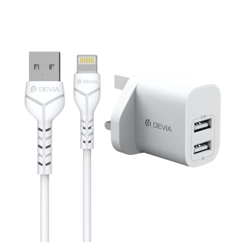 Devia – 2.4A Dual USB Plug & 1m Non-MFI Lightning Cable – White gallery image