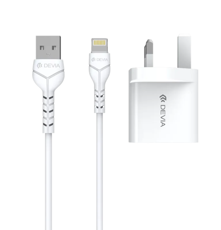 Devia – 2.4A Dual USB Plug & 1m Non-MFI Lightning Cable – White gallery image