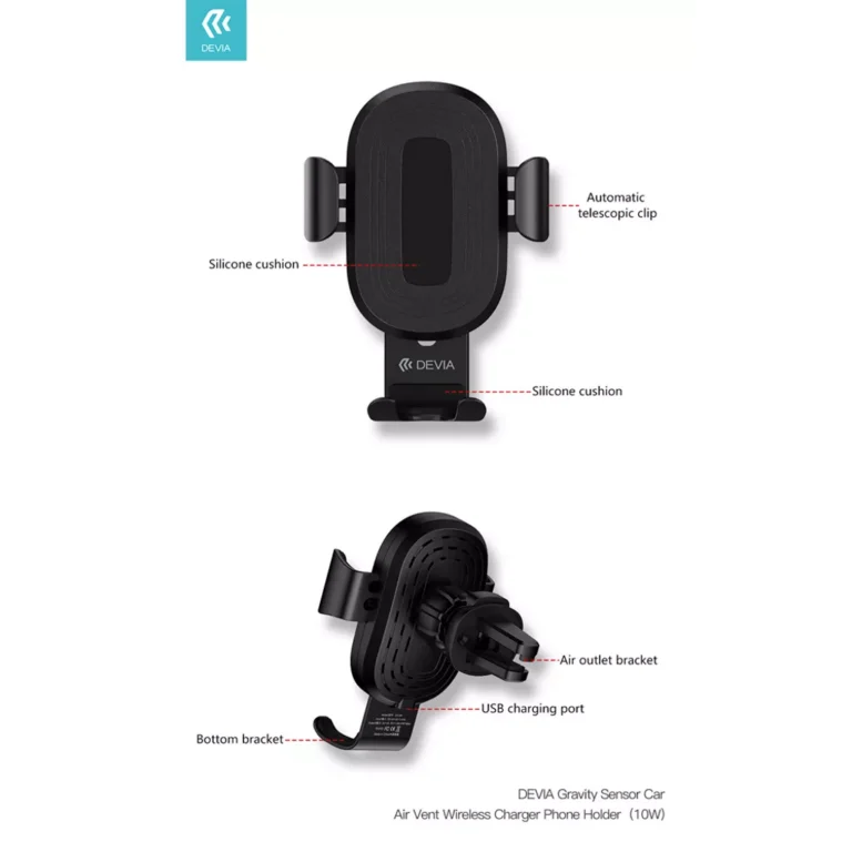 Devia – 10W Wireless Charging Gravity Sensor Air Vent Car Holder – Black gallery image