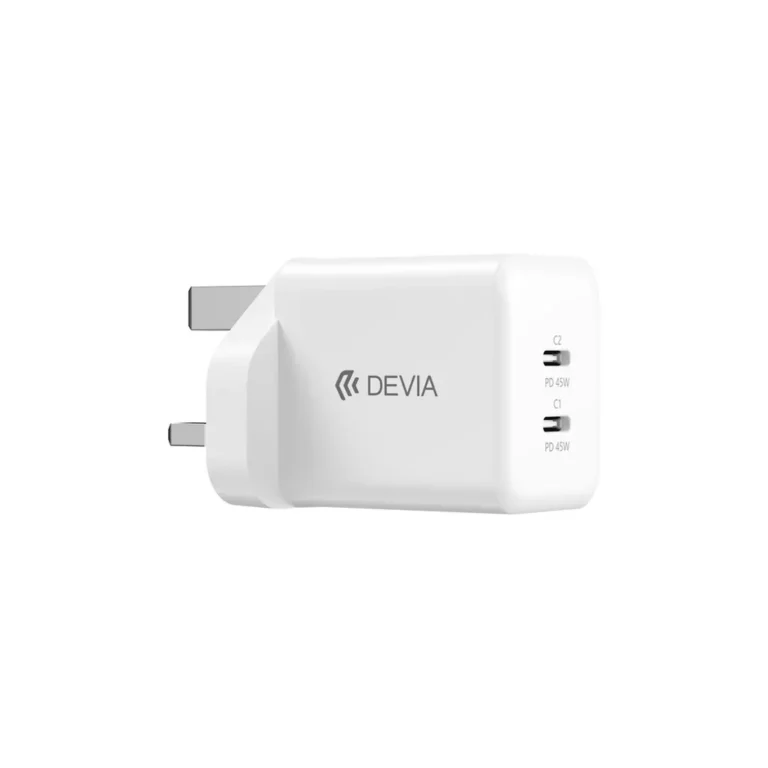 Devia – 45W GaN Dual USB-C Power Delivery 3-Pin UK Charging Plug – White gallery image