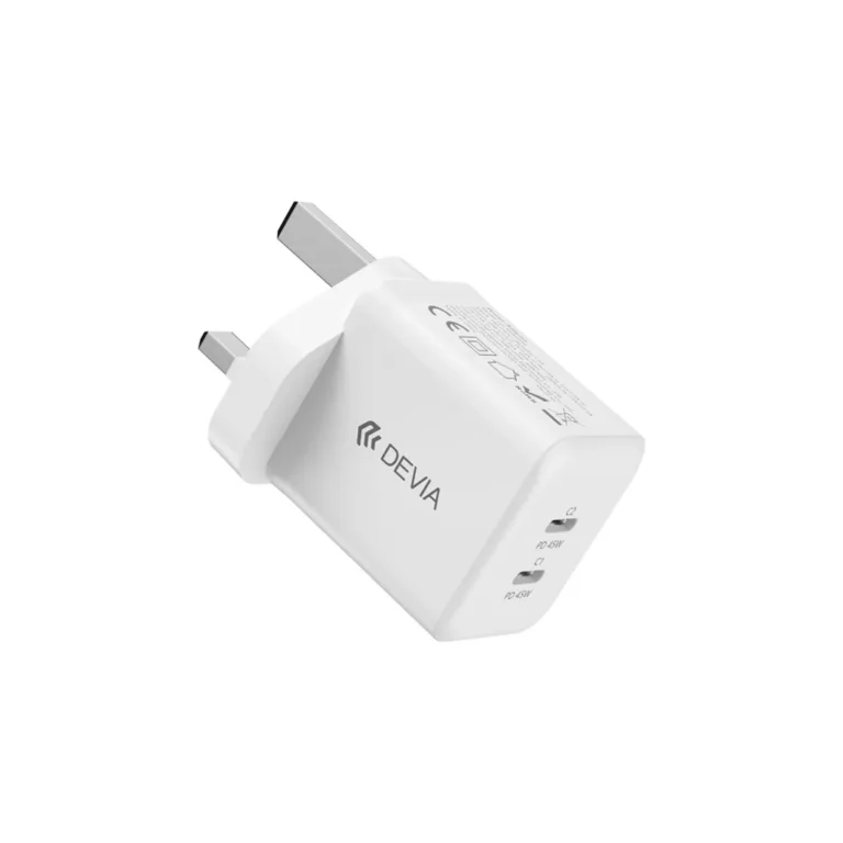 Devia – 45W GaN Dual USB-C Power Delivery 3-Pin UK Charging Plug – White gallery image