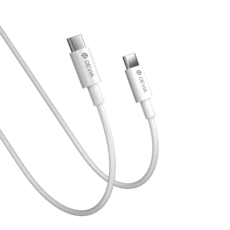 Devia – 45W GaN Dual USB-C 3-Pin UK Charging Plug & 1.5m USB-C to USB-C Cable – White gallery image