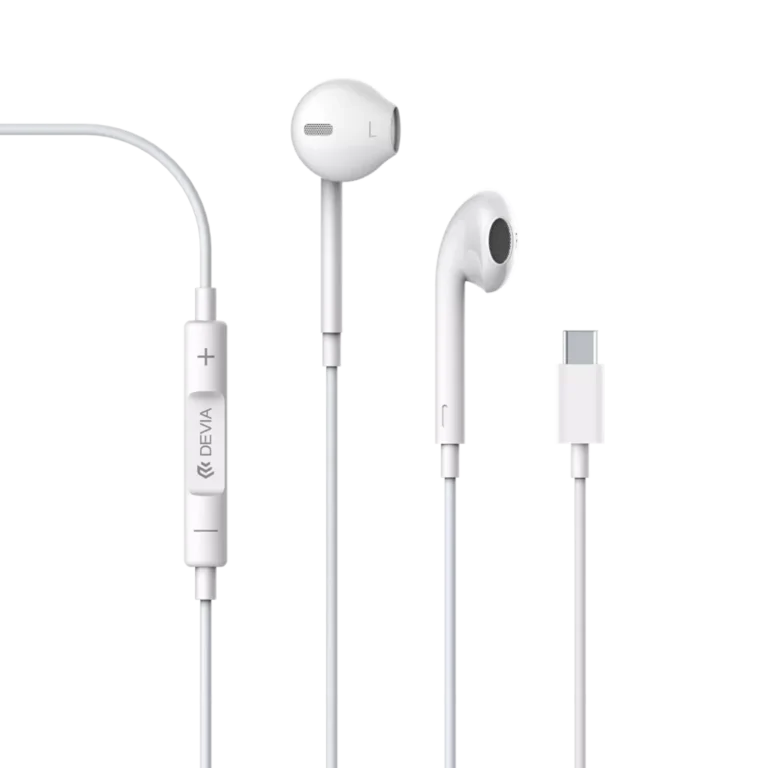 Devia – Bundle Pack – 20W USB-C 3-Pin UK Plug & USB-C Earphones – White gallery image
