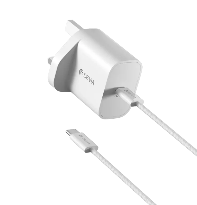 Devia – 30W GaN USB-C 3-Pin UK Charging Plug & 1.2m USB-C to USB-C Cable – White gallery image