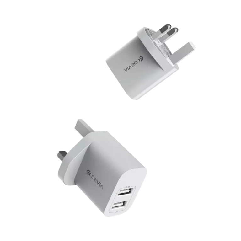 Devia – 2.4A Dual USB 3-Pin UK Charging Plug – White gallery image