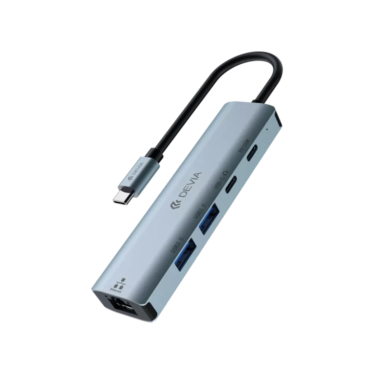 Devia – USB-C 4in1 Hub – 100W PD, 2x USB-C, & USB – Grey gallery image
