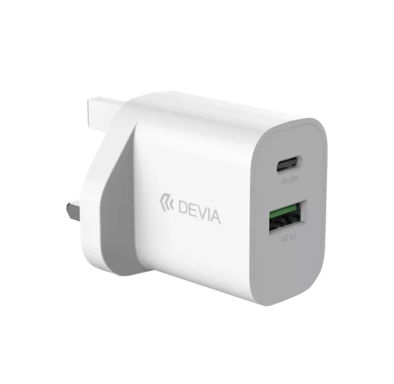 Devia – 20W Dual USB-C Power Delivery & USB Qualcomm 3-Pin UK Charging Plug – White gallery image