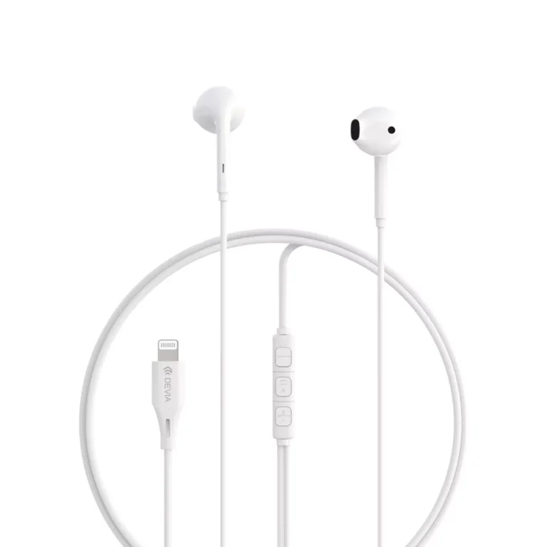 Devia – Lightning Earphones with Microphone & Volume Control – White gallery image