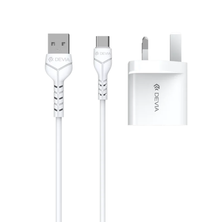 Devia – 2.4A Dual USB Plug & 1m USB-C Cable – White gallery image
